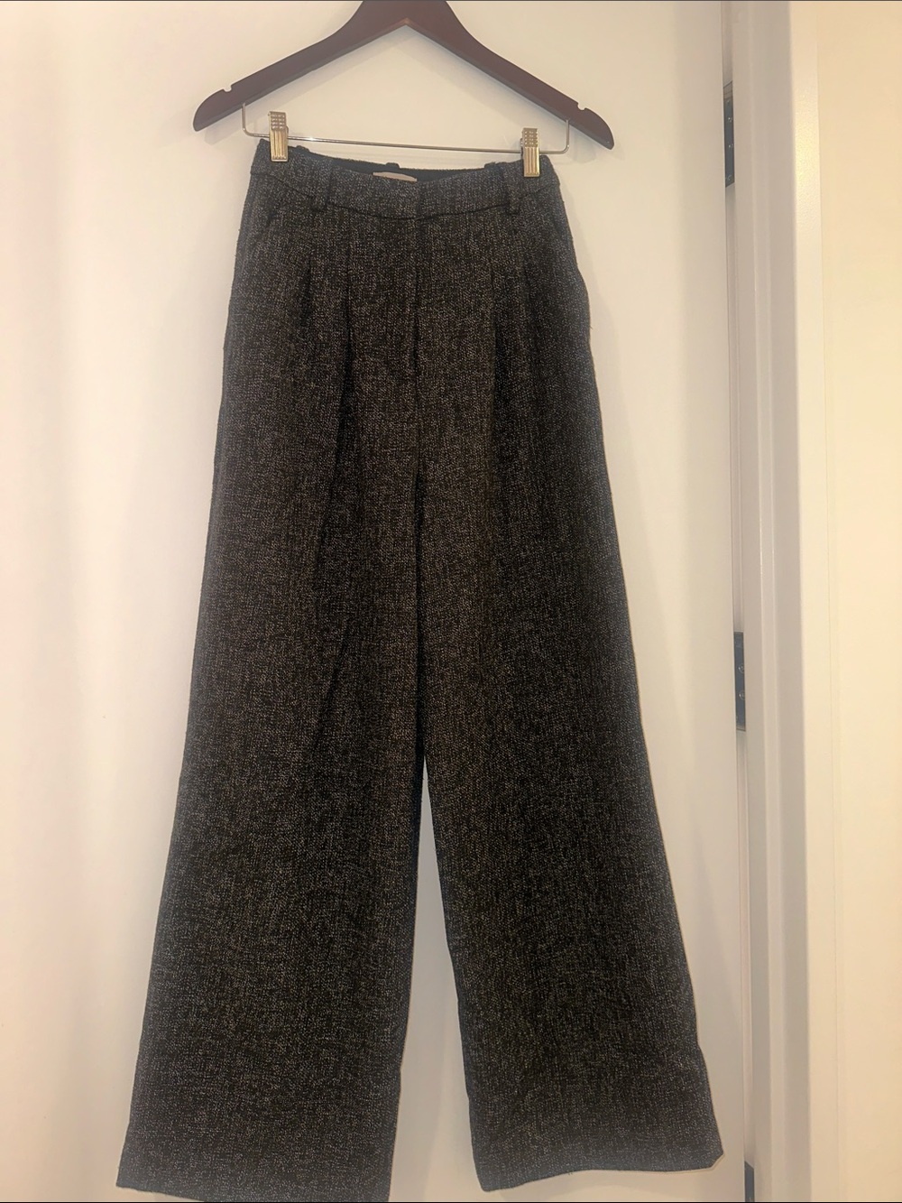 H&M Sweden Wide-Leg Tweed-Effect Trousers - Black